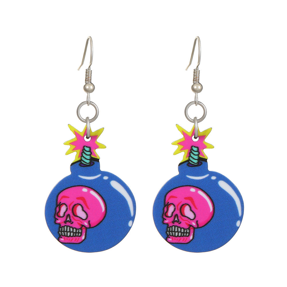 Wholesale Halloween Series Exaggerated Dark Skull Heart-shaped Fashion Creative Funny Bat Earrings